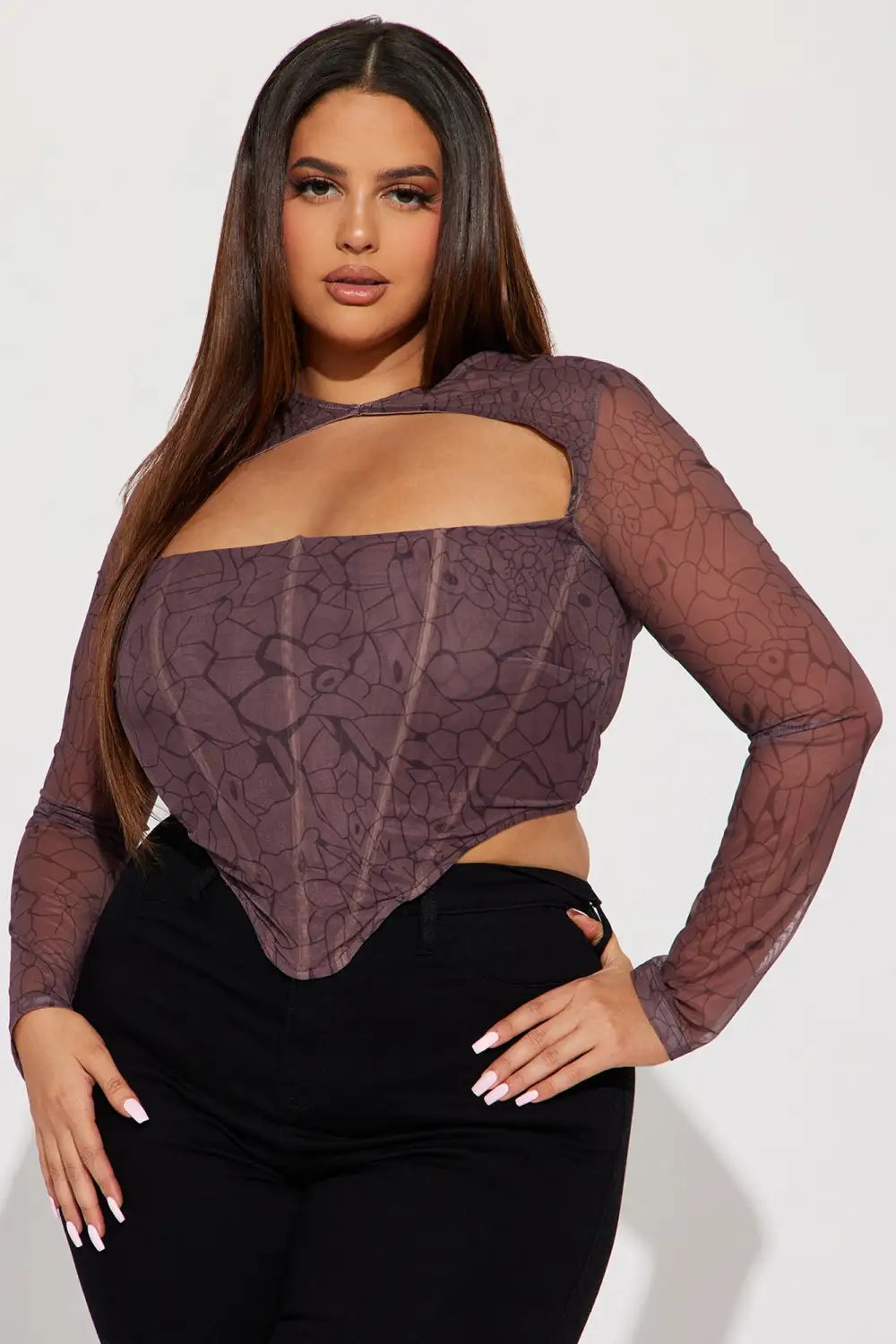 Annita Mesh Corset Top - Brown/combo