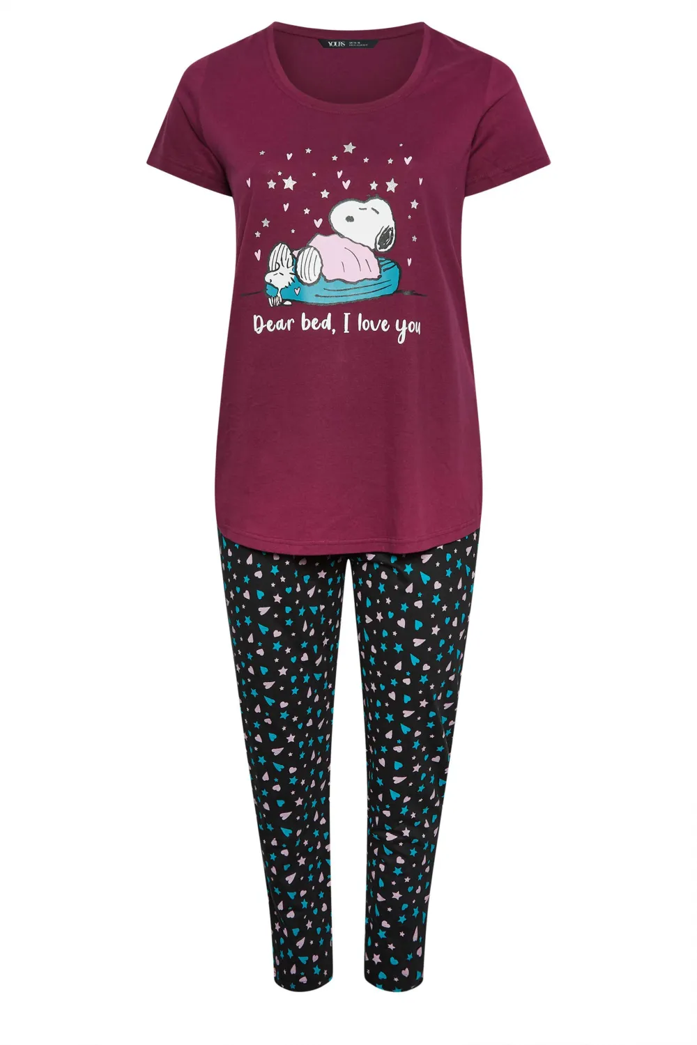 YOURS Curve Burgundy Red 'I Love You Snoopy' Slogan Pyjama Set