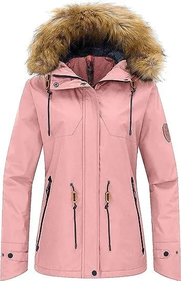 Women's Waterproof Ski Jacket Hooded Winter Snow Coat Mountain Snowboarding Jackets Insulated Fleece Parka