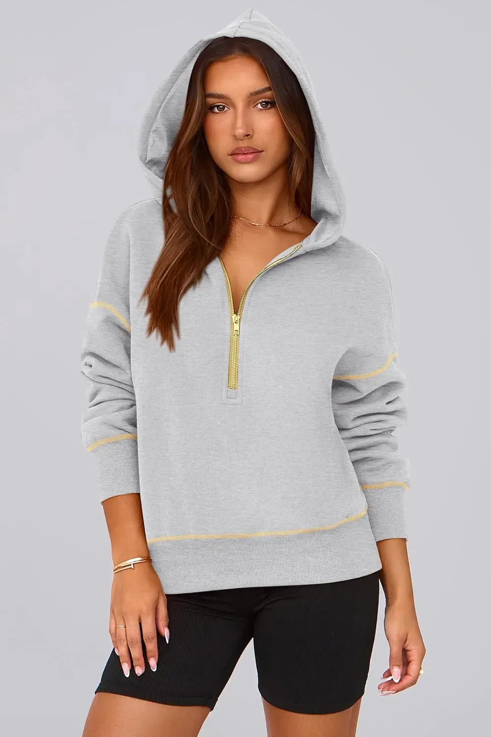 Women's Hooded Sweatshirts Long Sleeve Half Zip Cropped Hoodie Pullover Winter Fashion Clothes