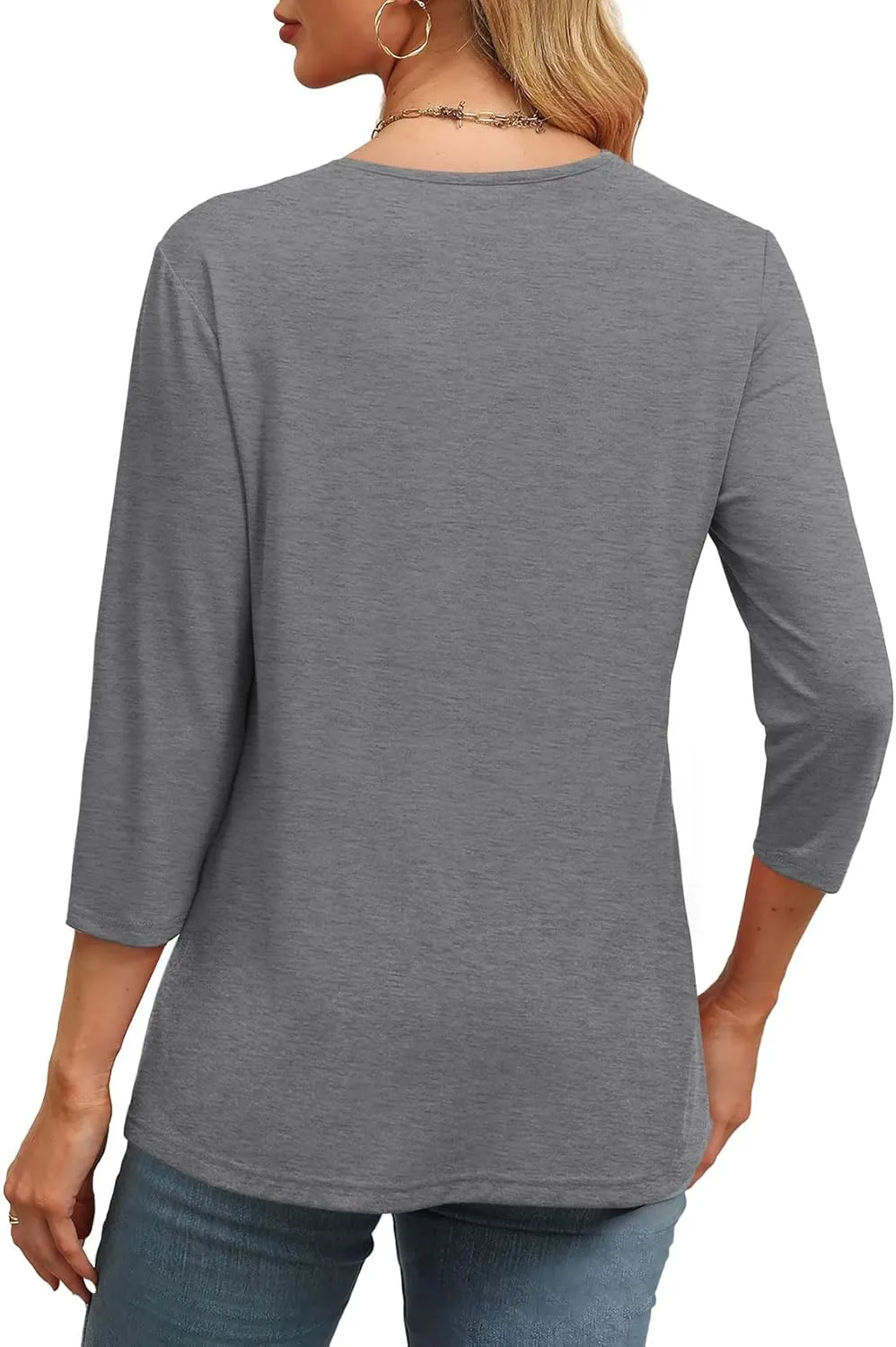 ⏰Hot Sale-Women's V Neck 3/4 Long Sleeve Tops Loose Fit Blouse