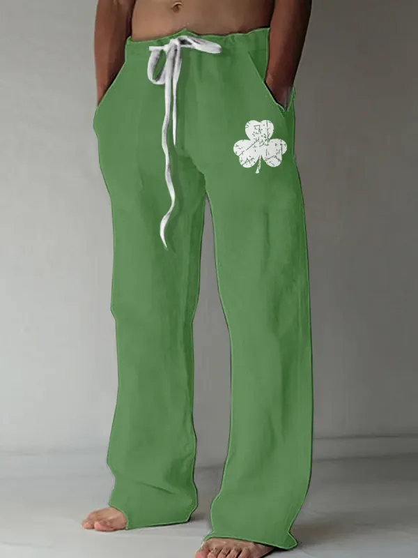 St. Patrick's Day Shamrock Art Printed Casual Trousers
