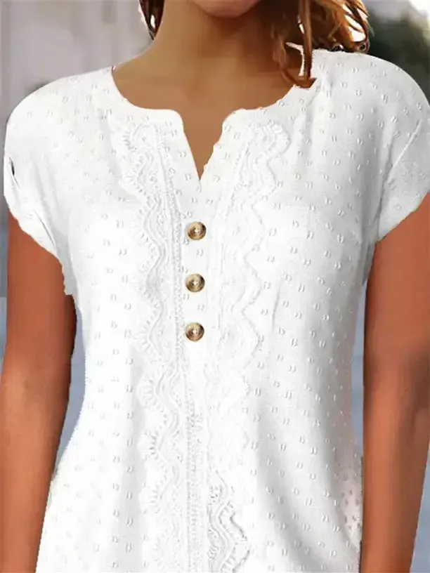 Women's Dot Short Sleeve V-neck Top