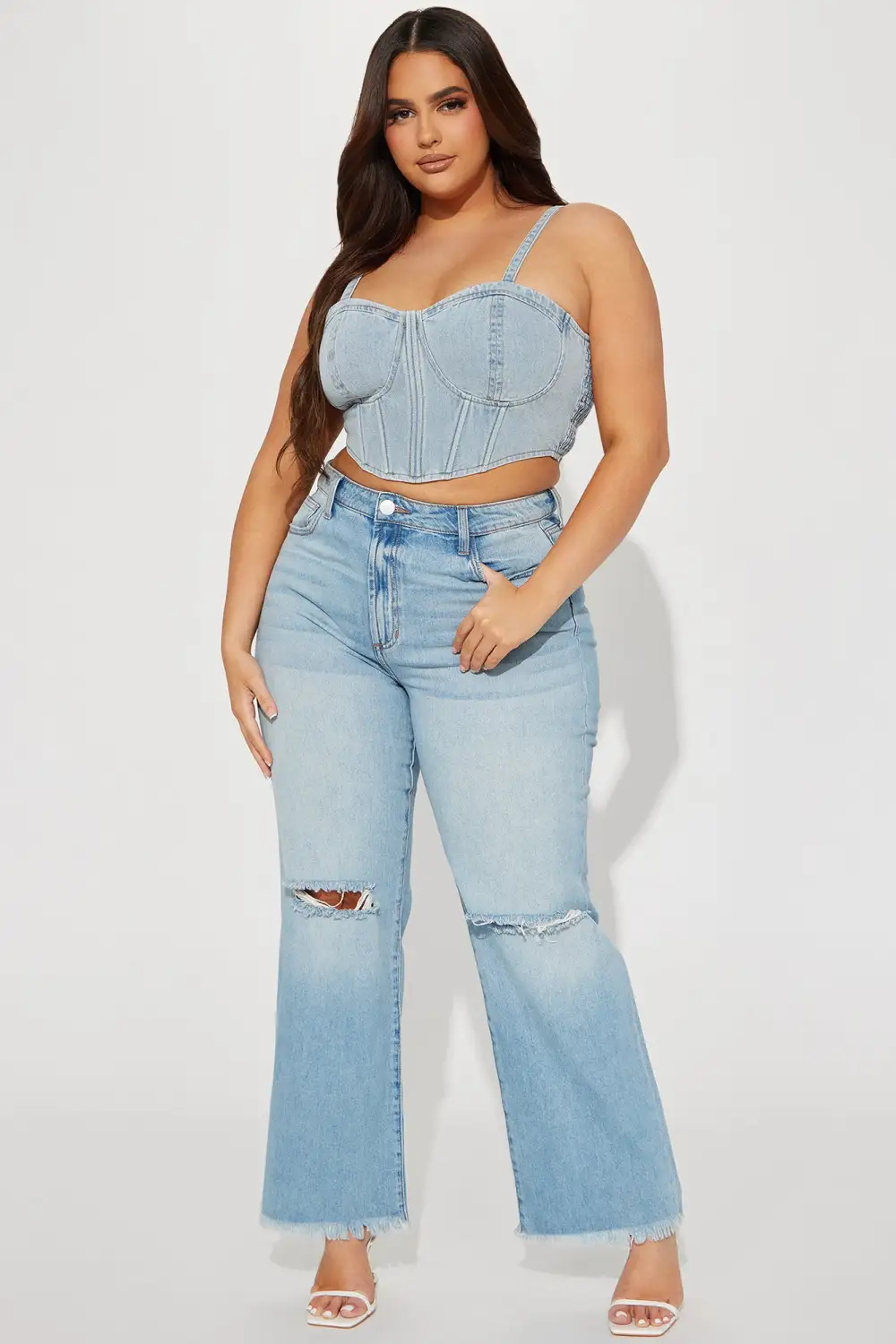 No Self Control Denim Corset Top - Light Wash