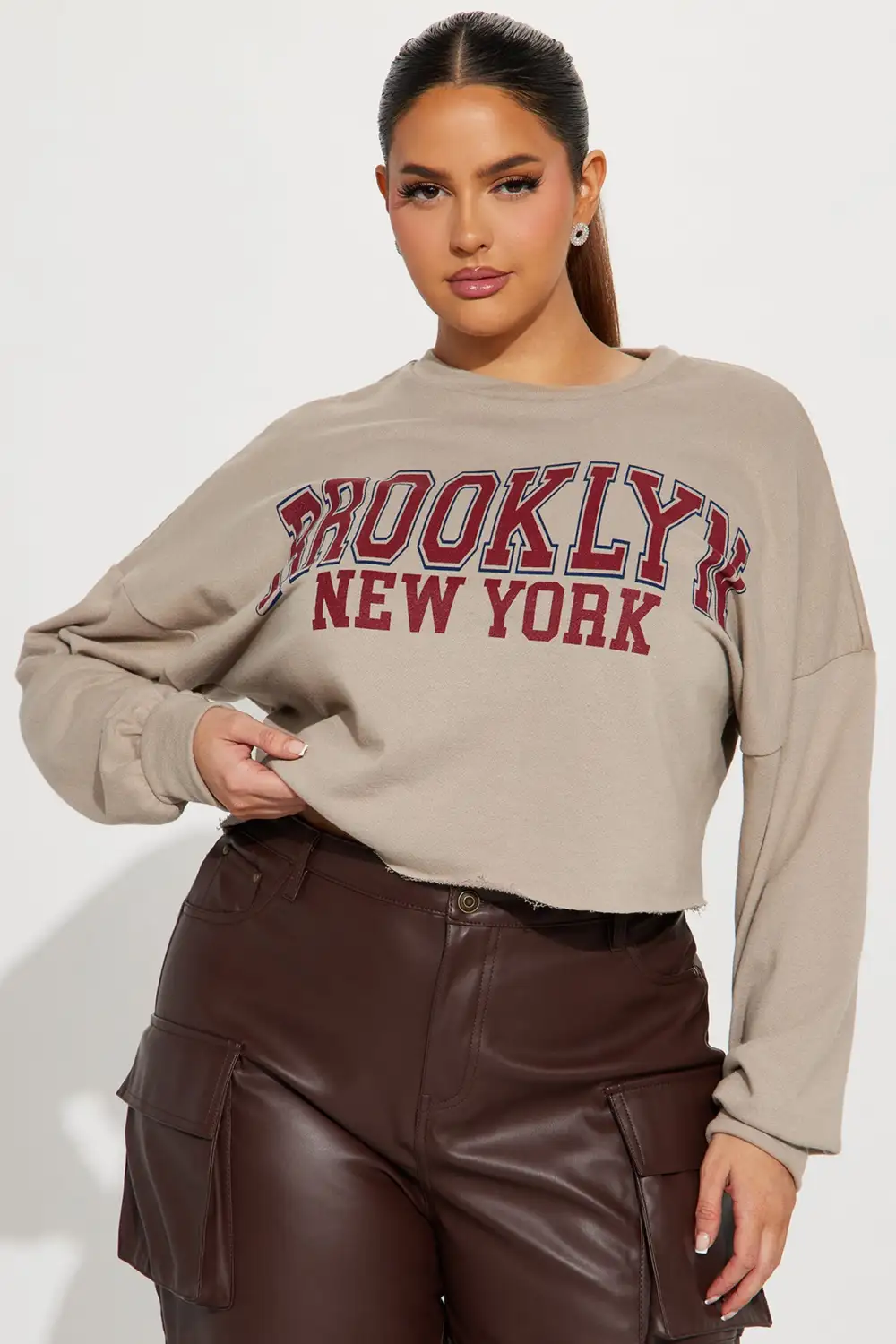 Brooklyn NY Crop Top - Taupe