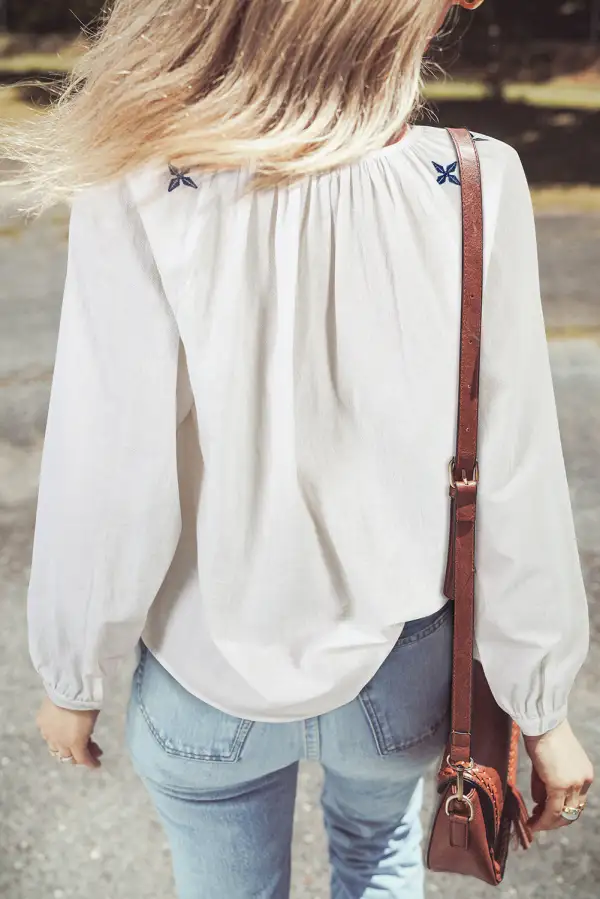 Paisley Geometric Print Embroidered Blouse
