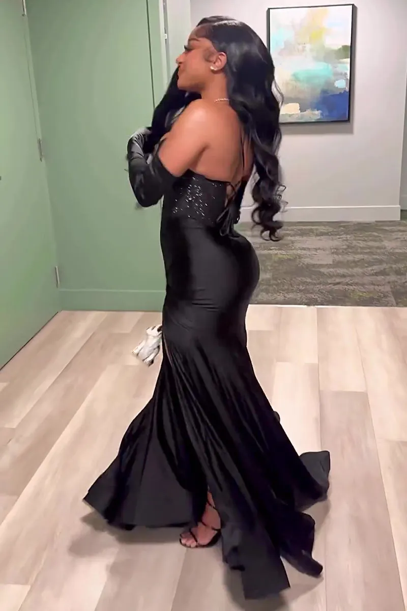 Halter Mermaid Hem High Slit Party Corset Maxi Dresses