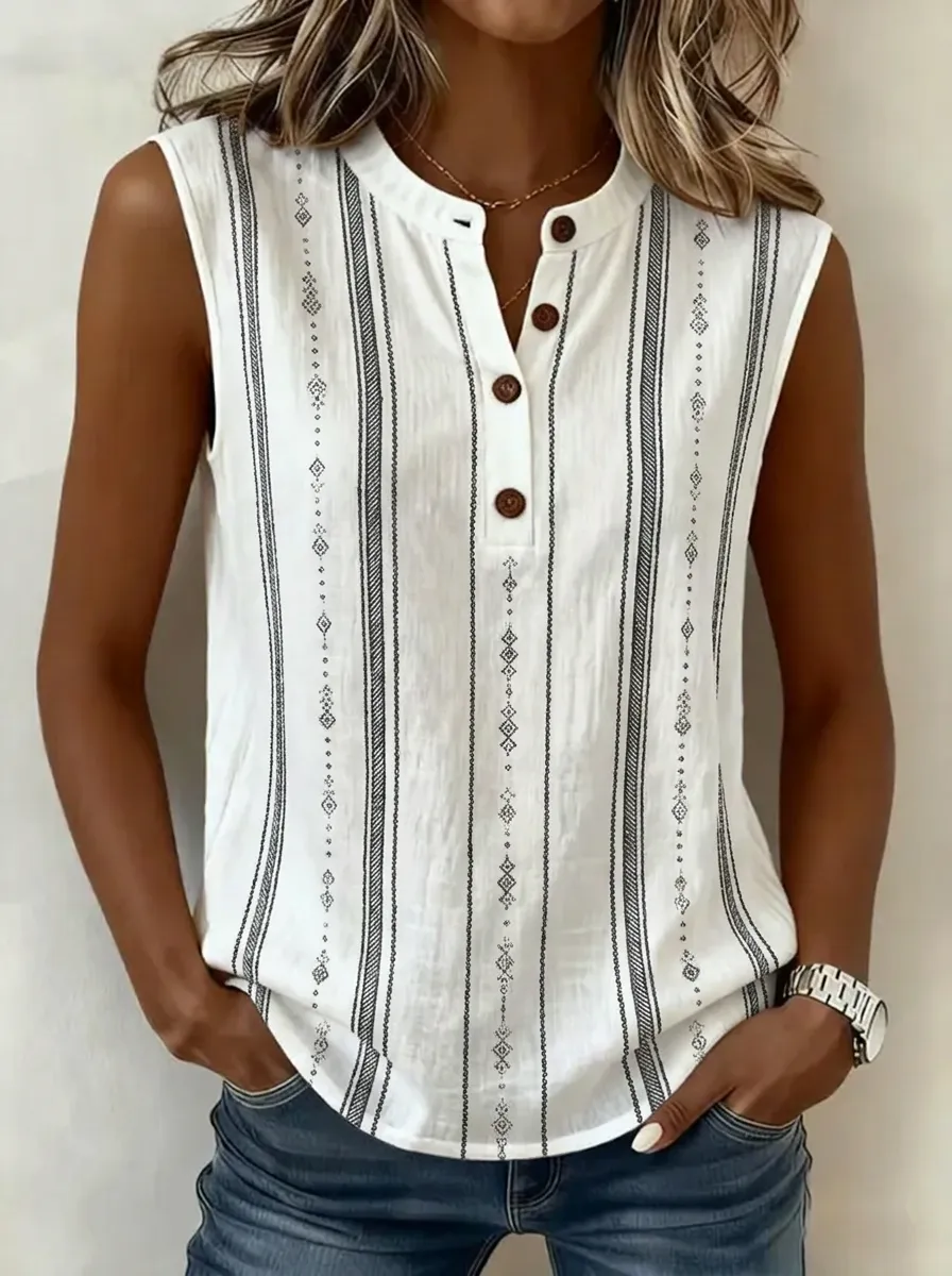 Women's Nashville Travel Boho Striped Printed Sleeveless Tank Top