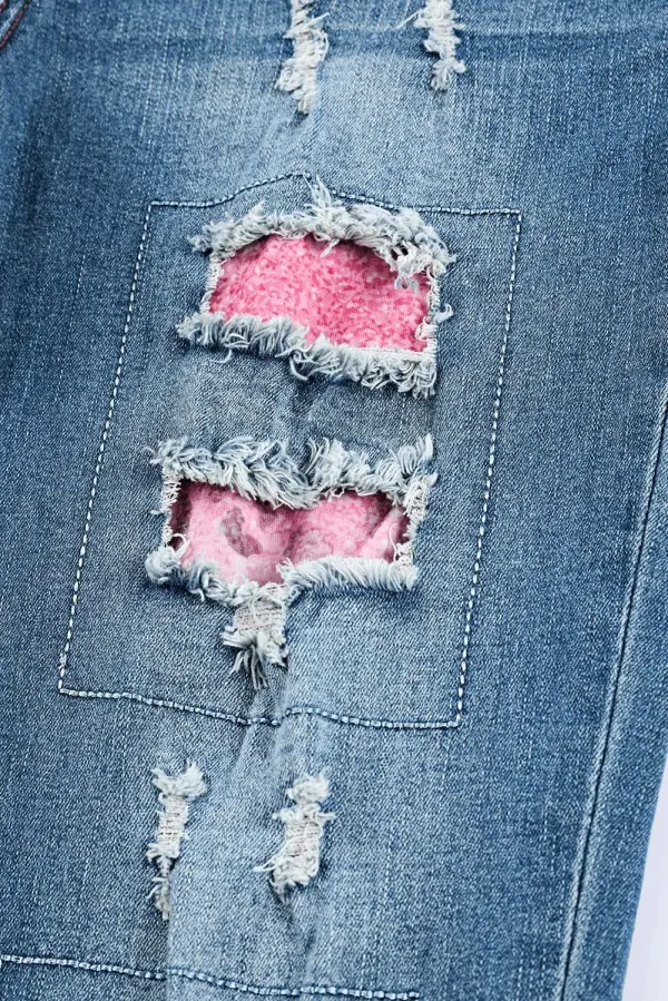 Ombre Pink Leopard Denim Jeans