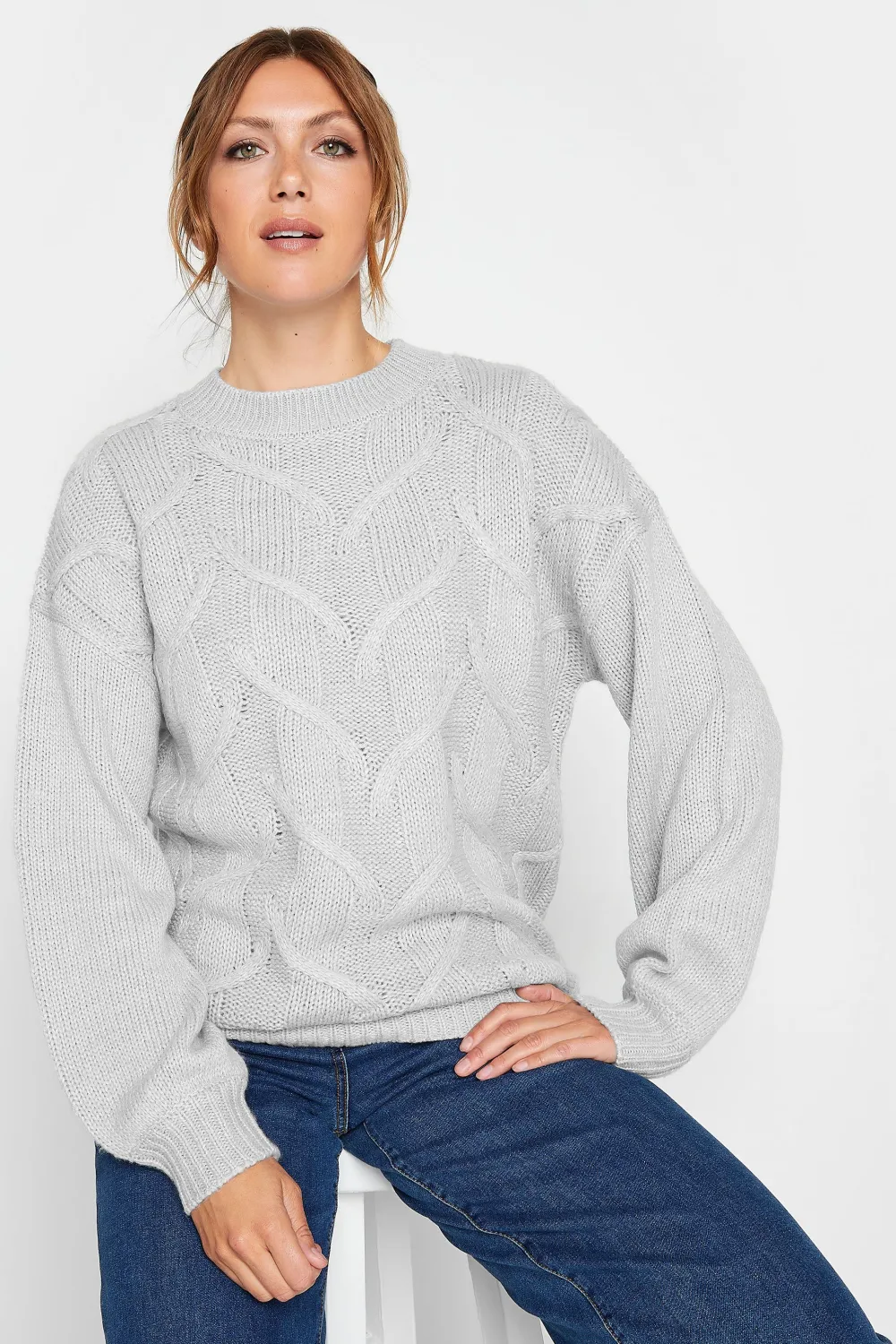 LTS Tall Grey Chunky Cable Knit Jumper
