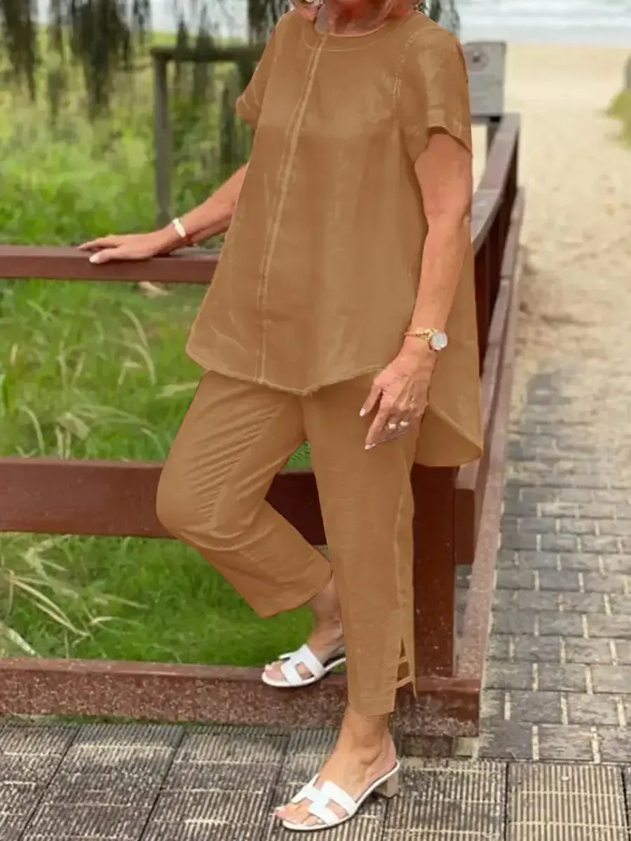 Casual Women's Short Sleeve Top And Pants Set