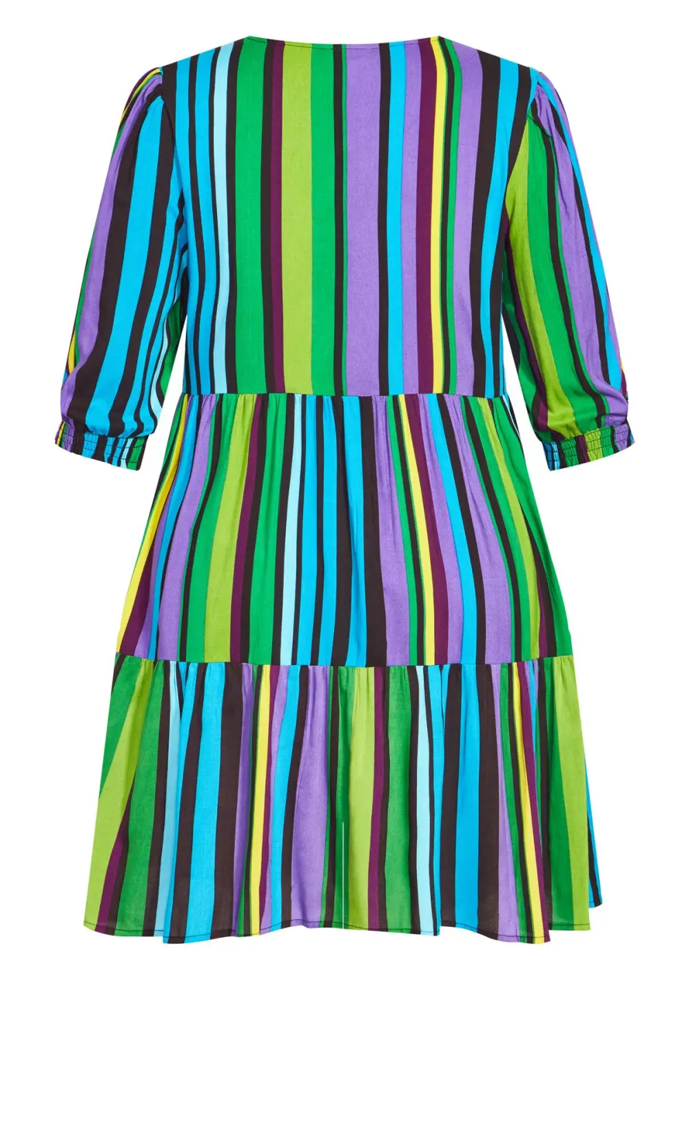 Evans Black & Green Striped Tiered Smock Dress