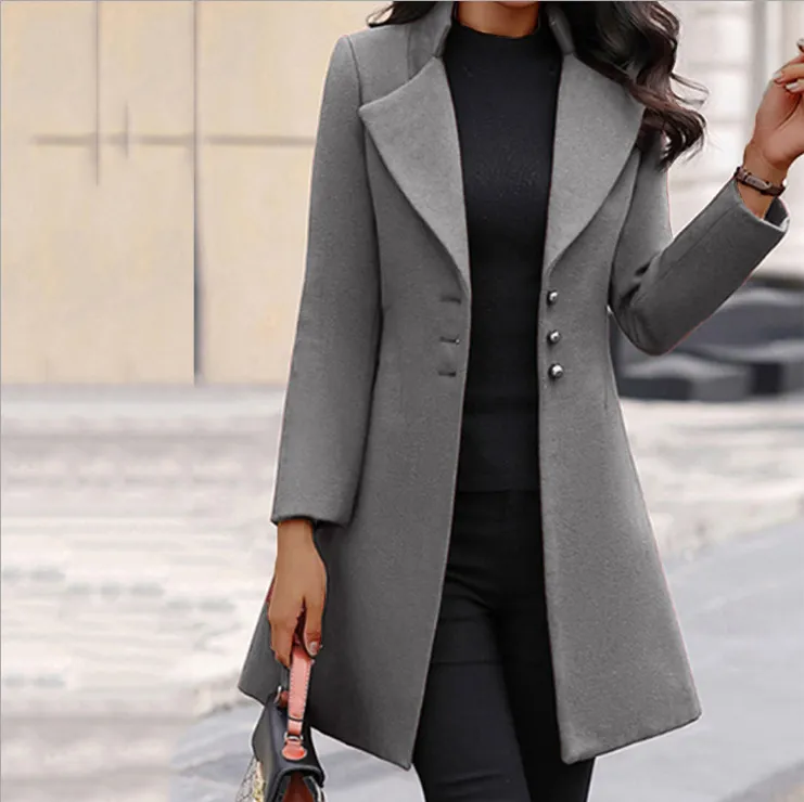 Solid Stand Collar Slim Lapel Coat