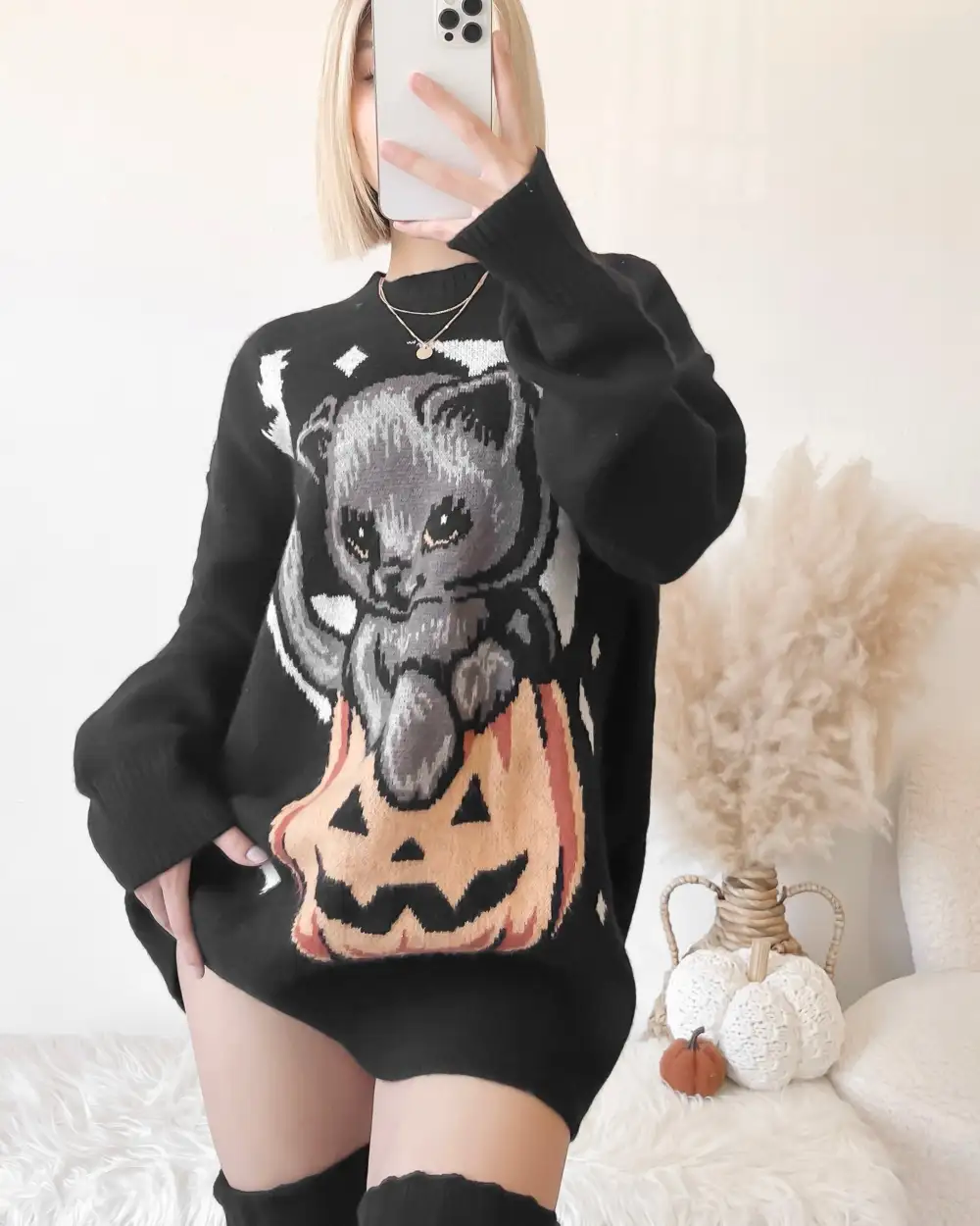VINTAGE INSPIRED: JACK-CLAW-LANTERN OVERSIZED KNIT SWEATER