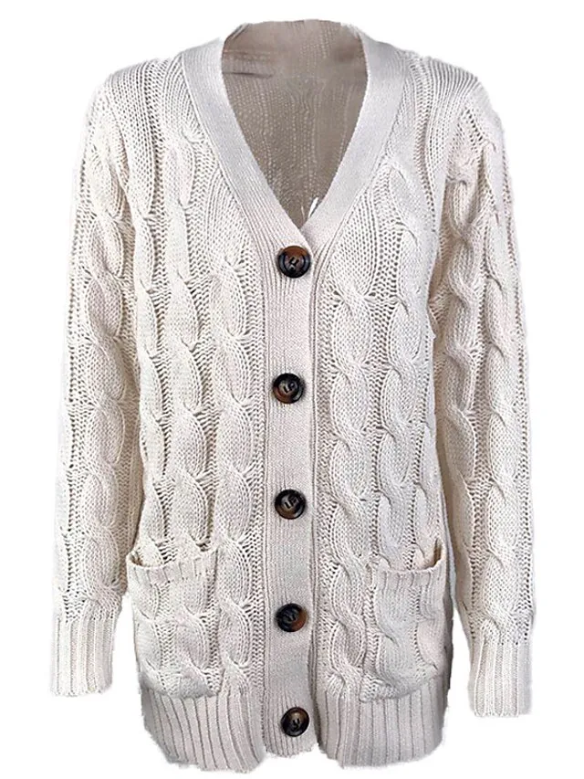 Spring Outfits - Women's Sweater Cardigans & T-Shirt & Scarf Set Cable-Knit Buttoned Cardigan with Pockets and Blouse T shirt Tee Basic