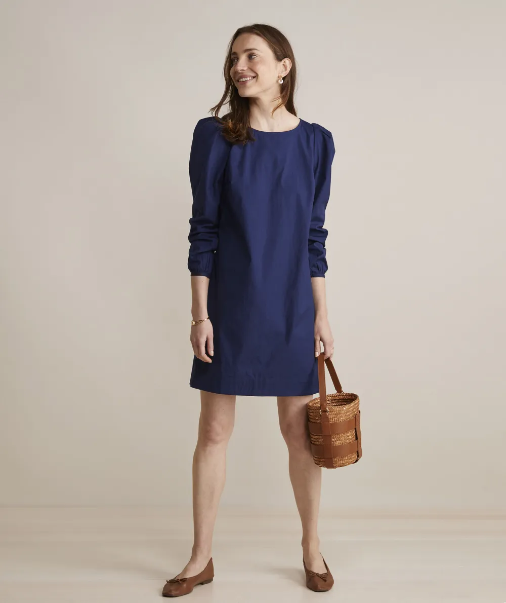 Poplin Puff-Sleeve Dress