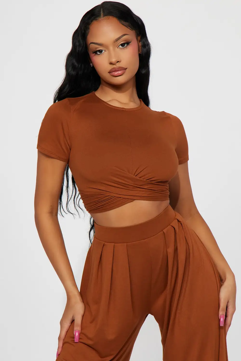 Casually Chic Wide Leg Pant Set - Mocha