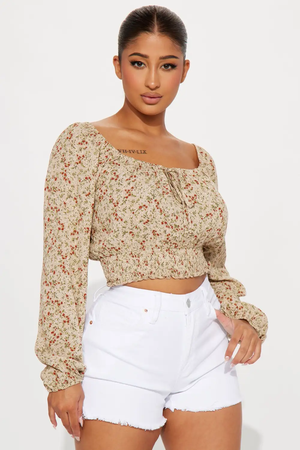 Time To Bloom Floral Blouse Top - Taupe/combo