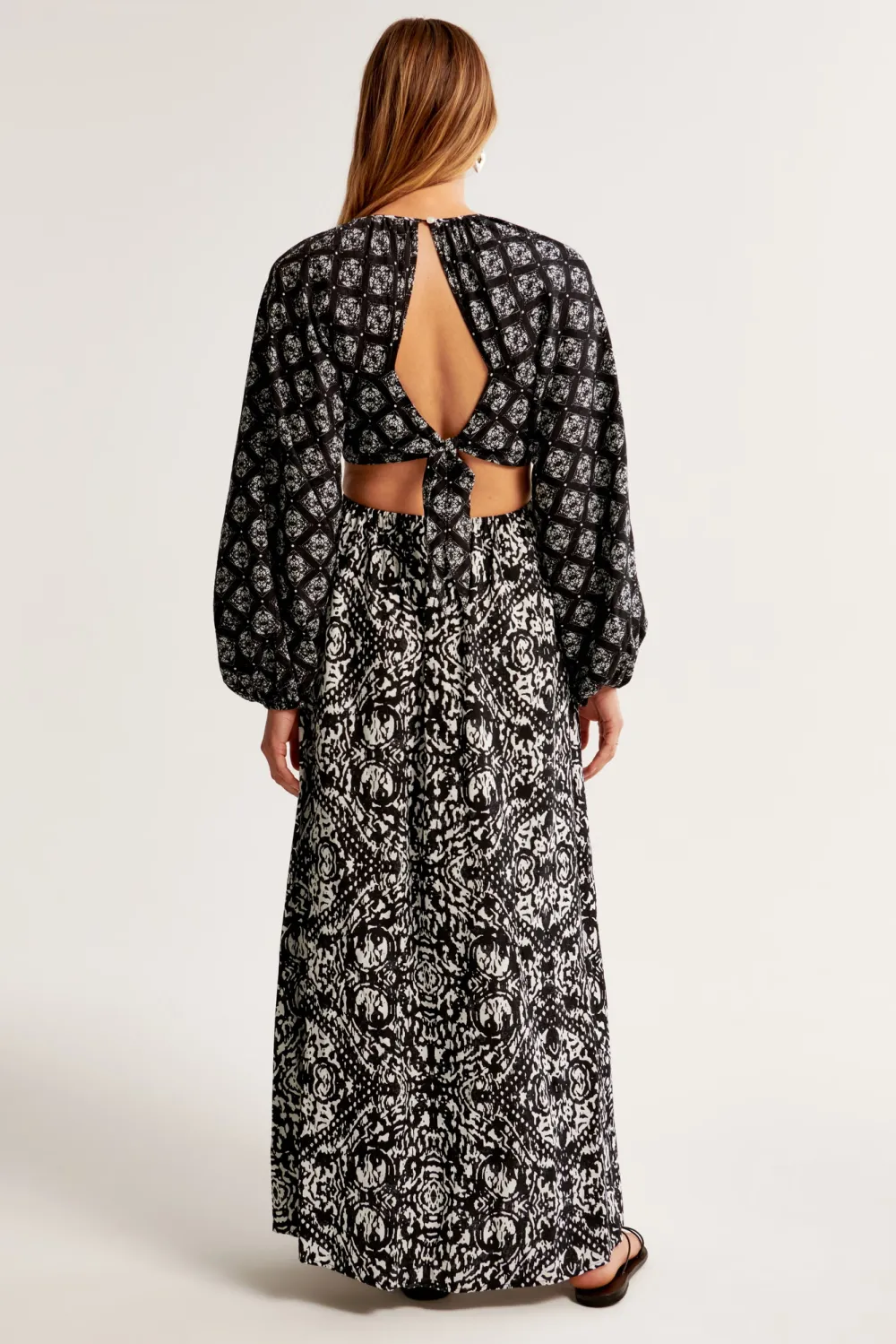 Long-Sleeve Plunge Cutout Maxi Dress