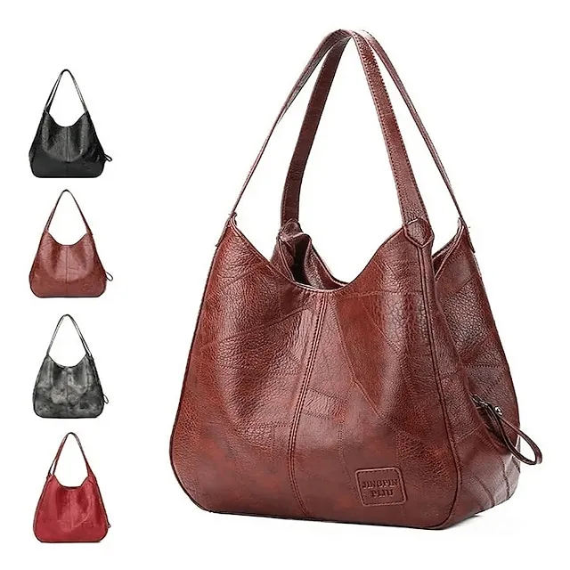 Women's Shoulder Bag Hobo Bag PU Leather Outdoor Office Shopping Large Capacity Solid Color claret Red Brown Black