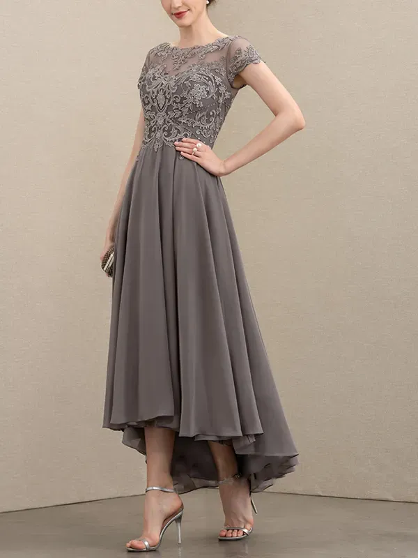 Round Neck Lace Short Sleeve Midi Dress