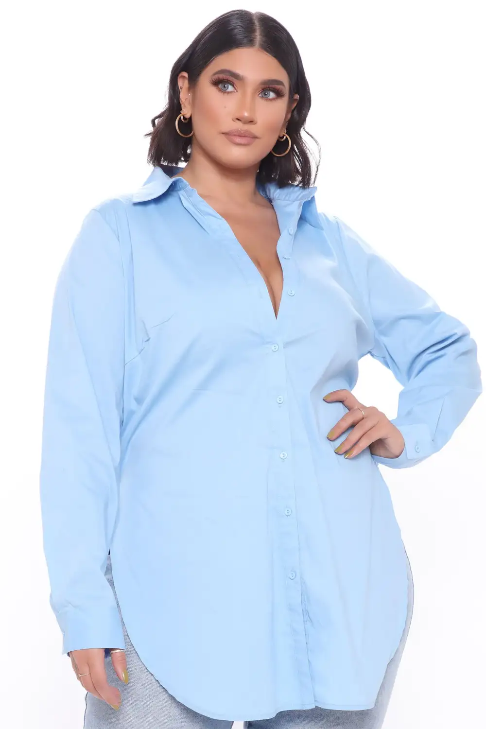 Tres Chic Poplin Shirt - Blue