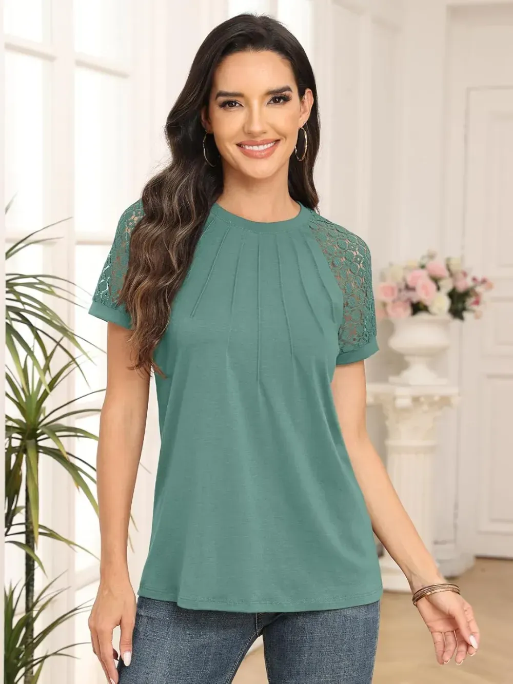 AUTOMET Womens Tshirts Trendy Fashion Tops Lace Short Sleeve Business Tee Shirts Casual Knitted Blouses Summer Outfits 2024