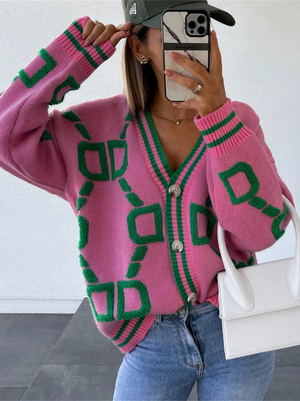 High Contrast V Neck Button Up Cardigan