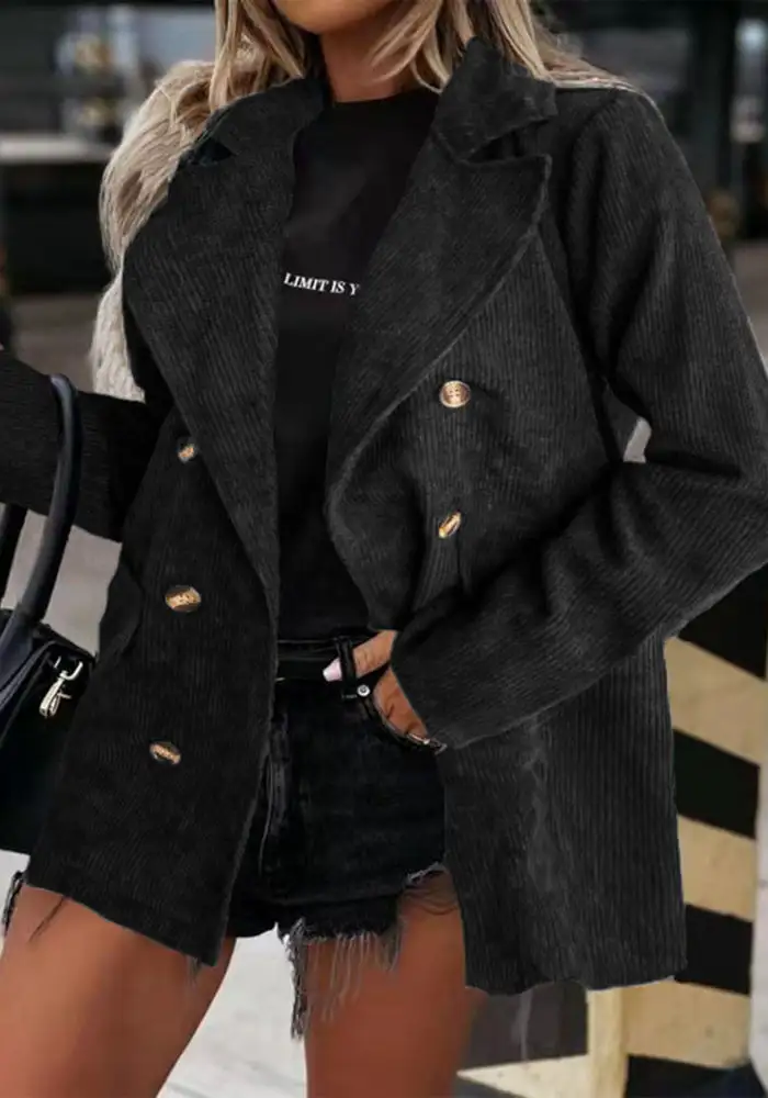 Solid Patchwork Turndown Collar Outerwear