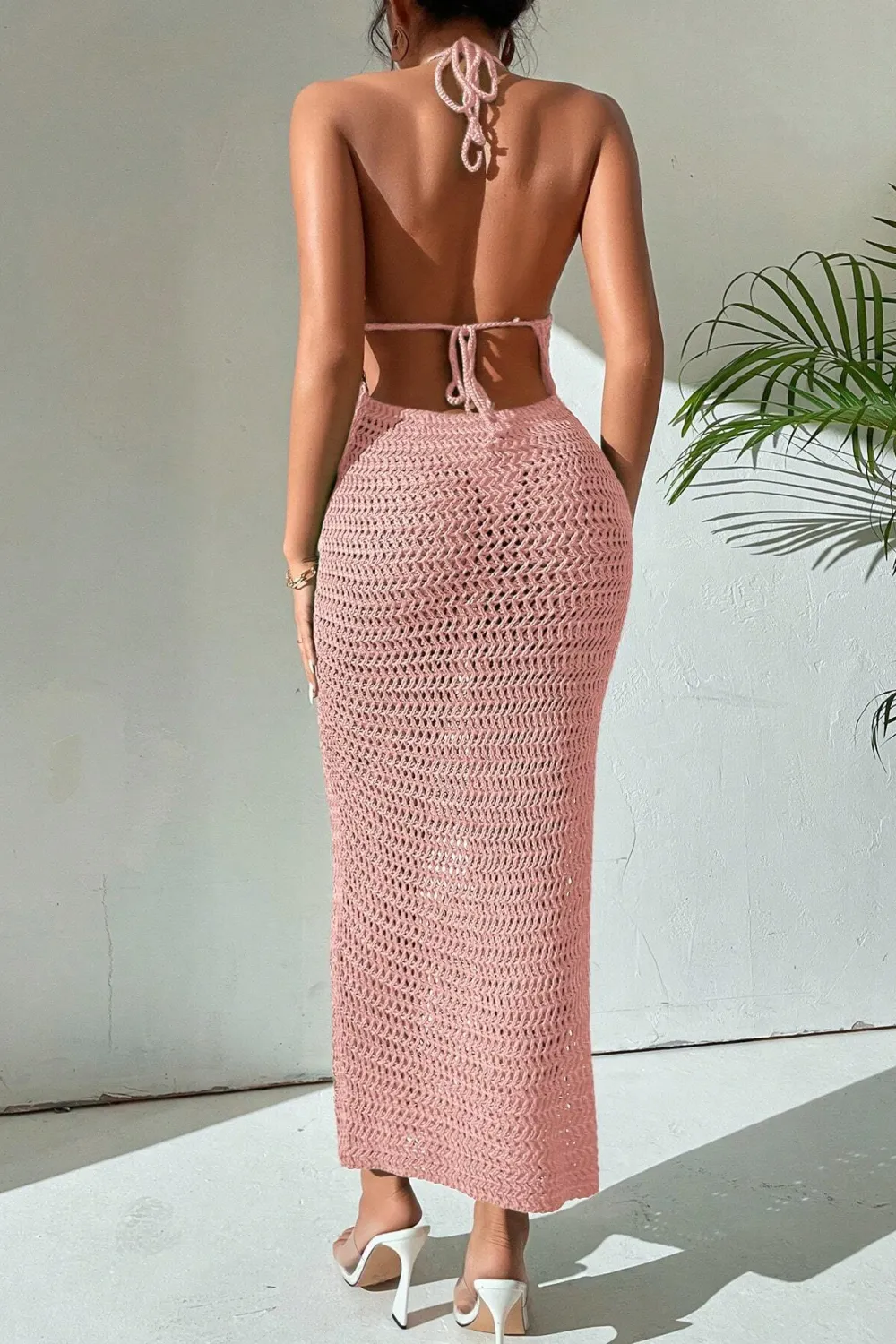 Crochet Backless Halter Neck Bodycon Dress