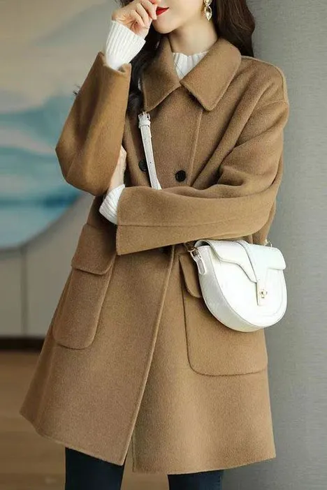 Simple Double Buttons Lapel Coat