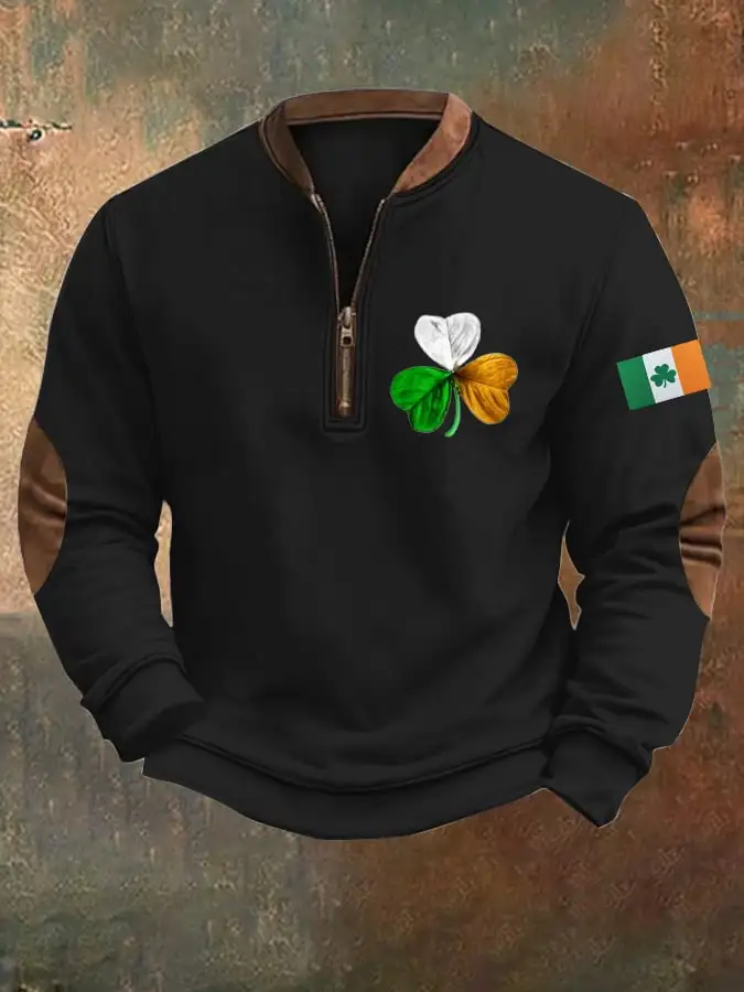 Men's St. Patrick's Day Print Zipper Collar Sweatshirt