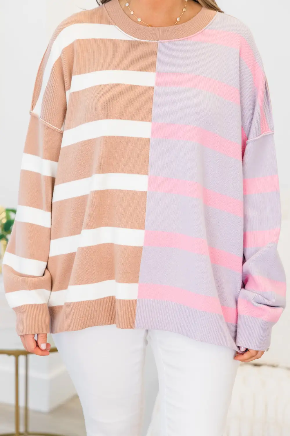Bold Stripes Sweater, Brown-Grey