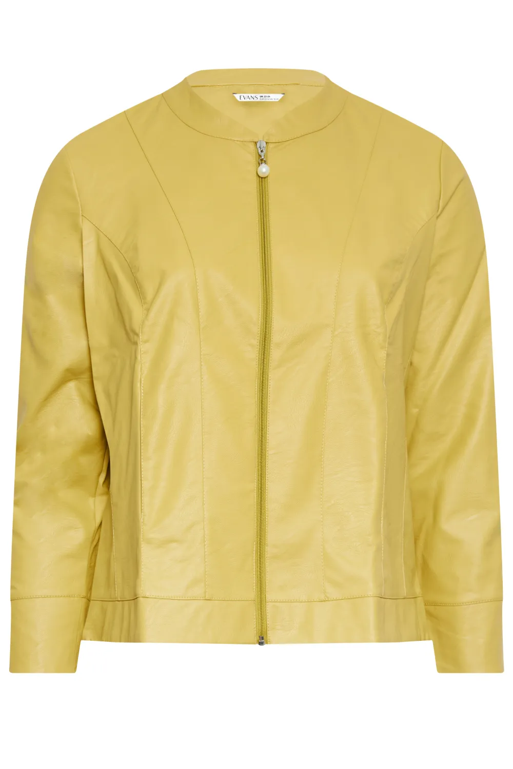 Evans Mustard Yellow Faux Leather Collarless Jacket