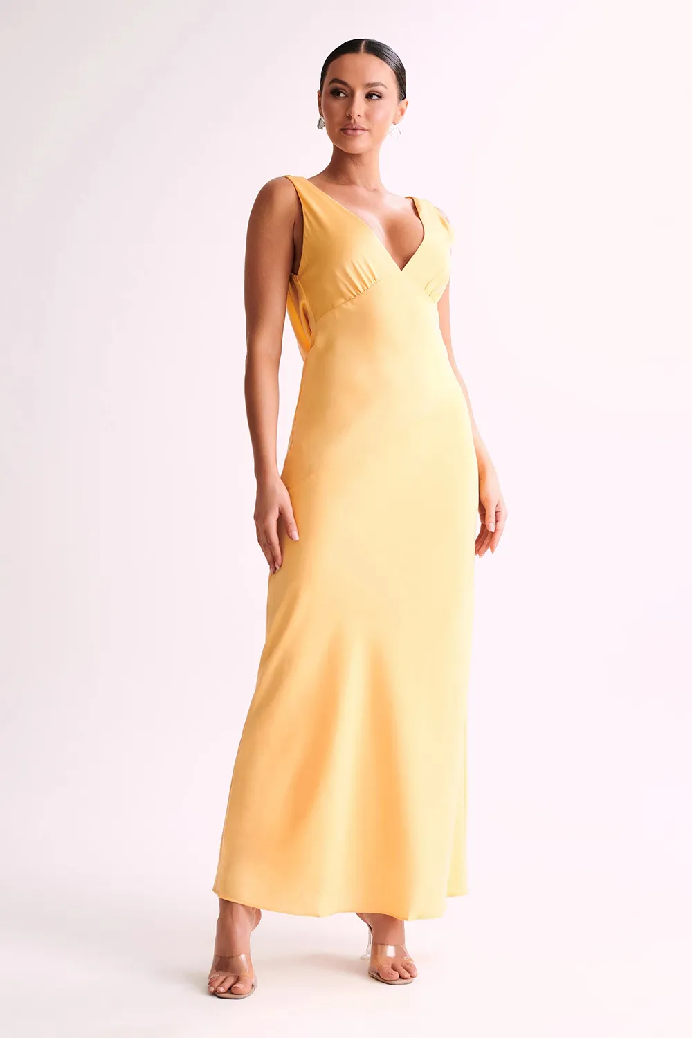 Maxi Satin Dress With Back Cowl - Emerald