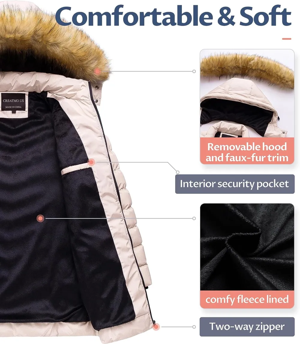 US Women's Winter Hooded Coat Waterproof Warm Long Puffer Jacket Parka