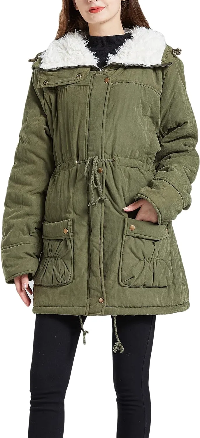 Women's Winter Mid Length Thick Warm Faux Lamb Wool Lined Jacket Coat