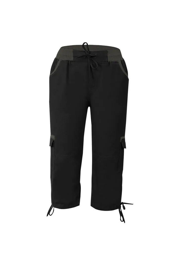 Drawstring Waist Flap Pocket Design Capris Pants