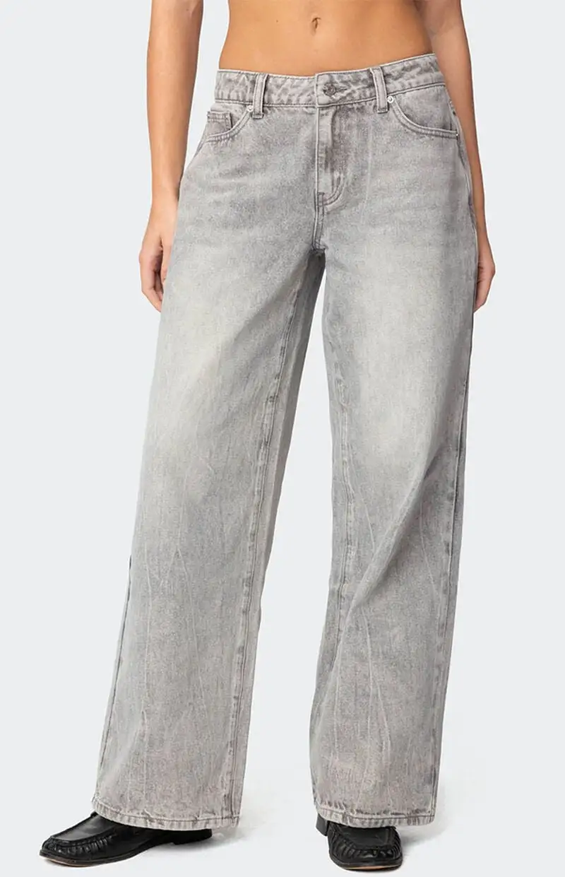 Edikted Magda Low Rise Acid Wash Jeans