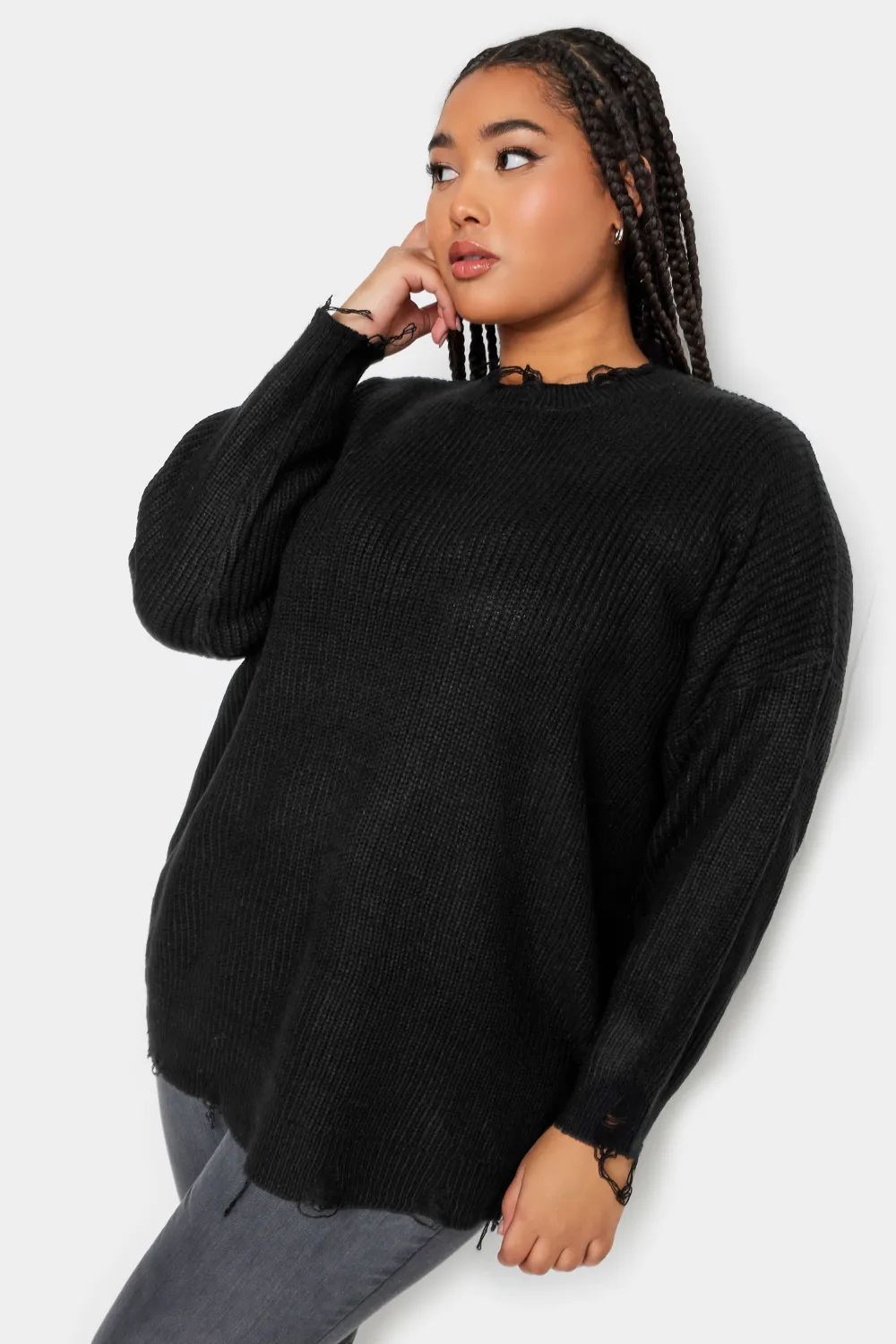 YOURS Curve Black Distressed Knitted Jumper