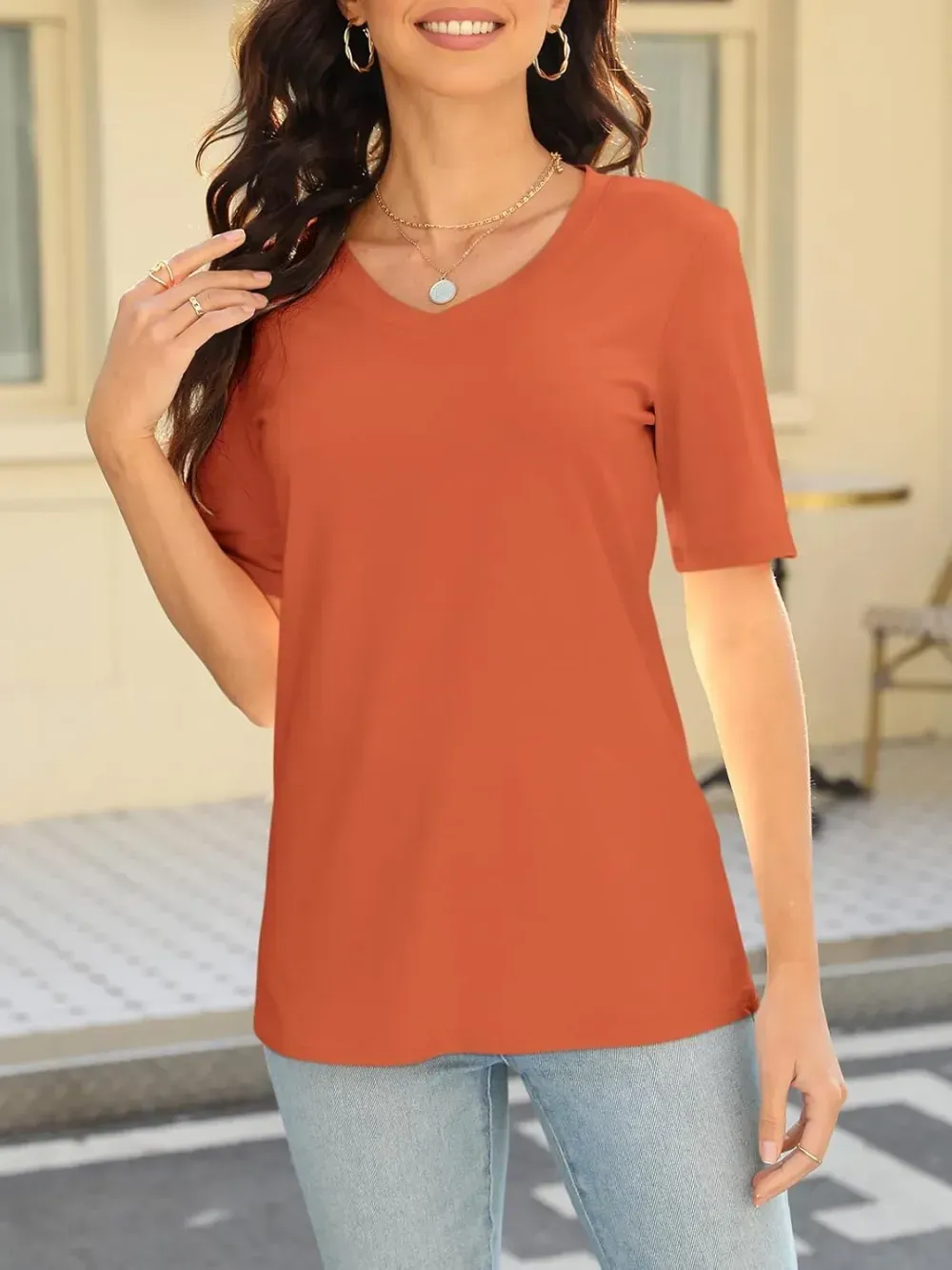 ORANDESIGNE Women's Color Block Short Sleeve T Shirts Casual V Neck Summer Tops Tees Loose Fit Blouses