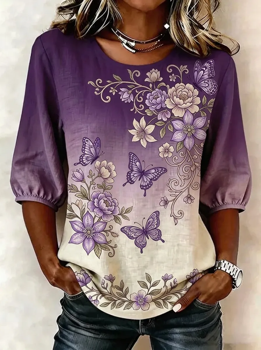 Women's Nashville Floral Butterfly Ombre Printed Top