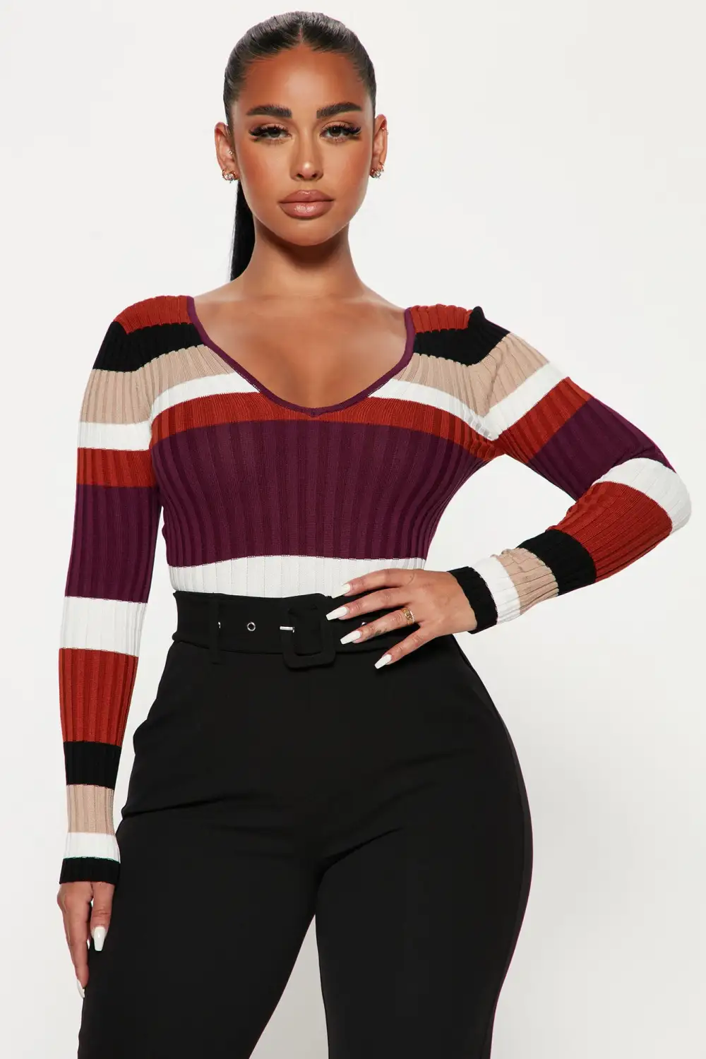Kallan Knit Striped Sweater Top - Purple/combo