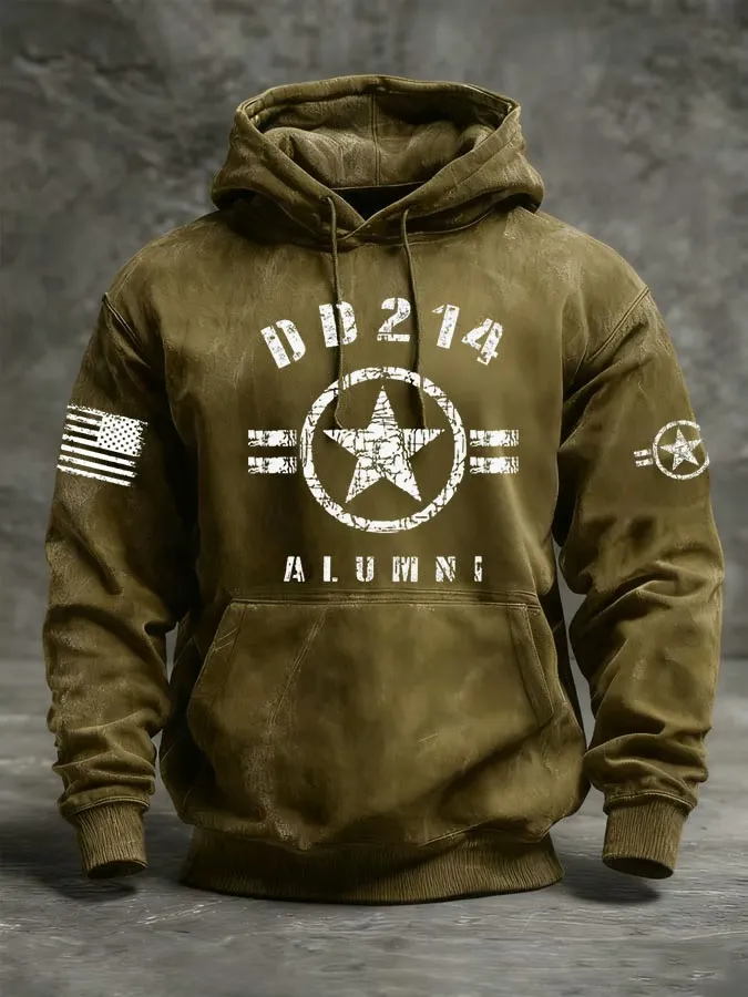 Men's Vintage Veteran Print Casual Long-sleeved Hooded Sweatshirt
