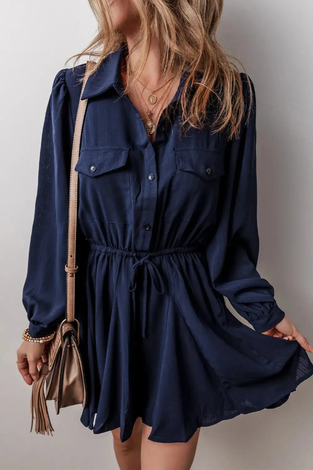 Button Front Drawstring Dress