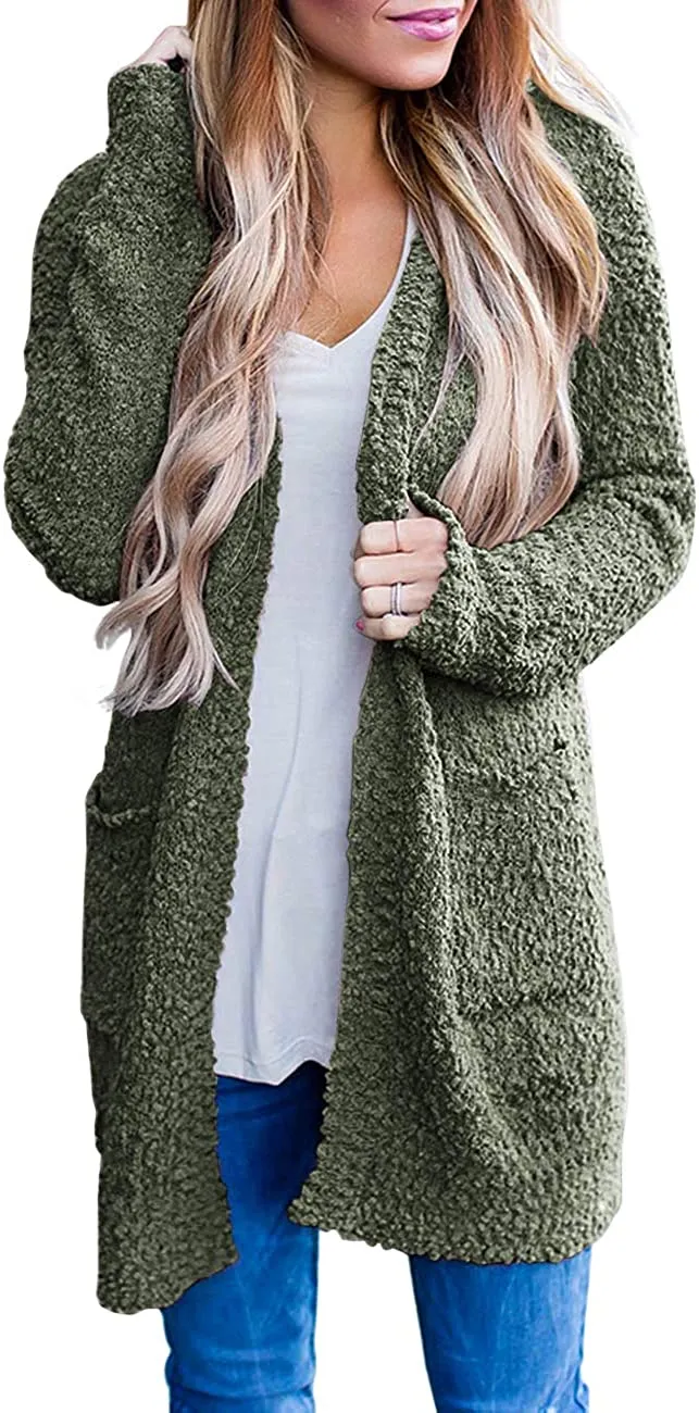 Women's Long Sleeve Soft Chunky Knit Sweater Open Front Cardigans Outwear Coat