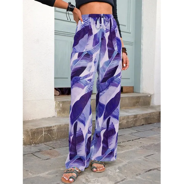 Printed Wide Leg Pants Straight Pants Casual Pants