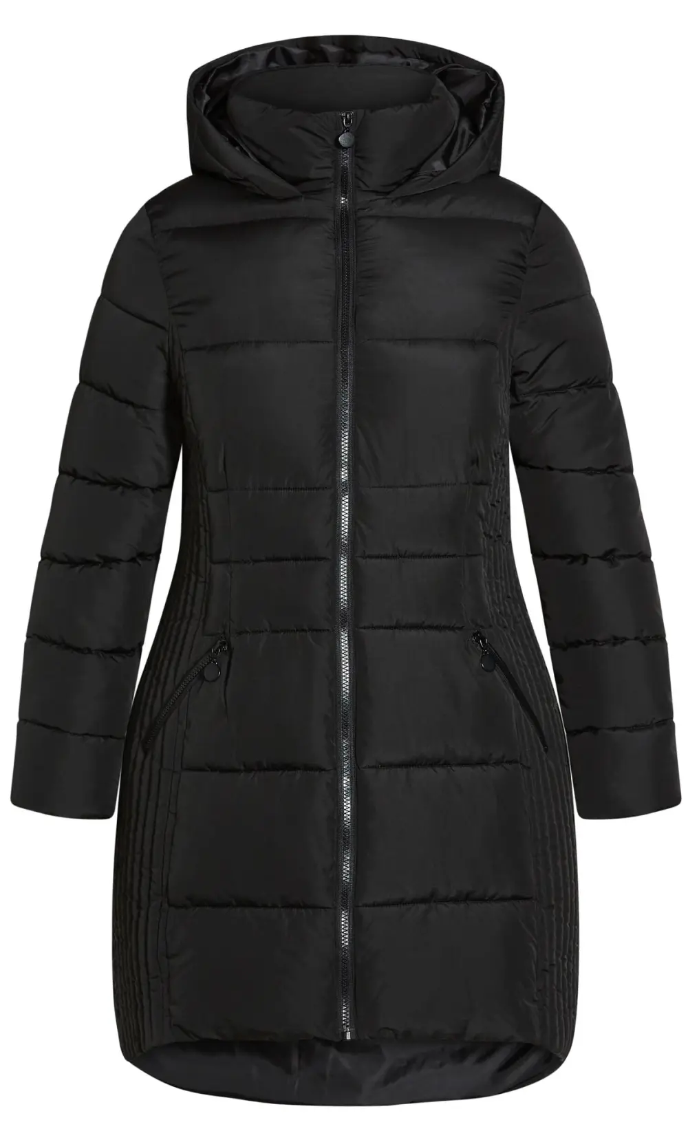 Evans Black Panelled Puffer Midi Coat
