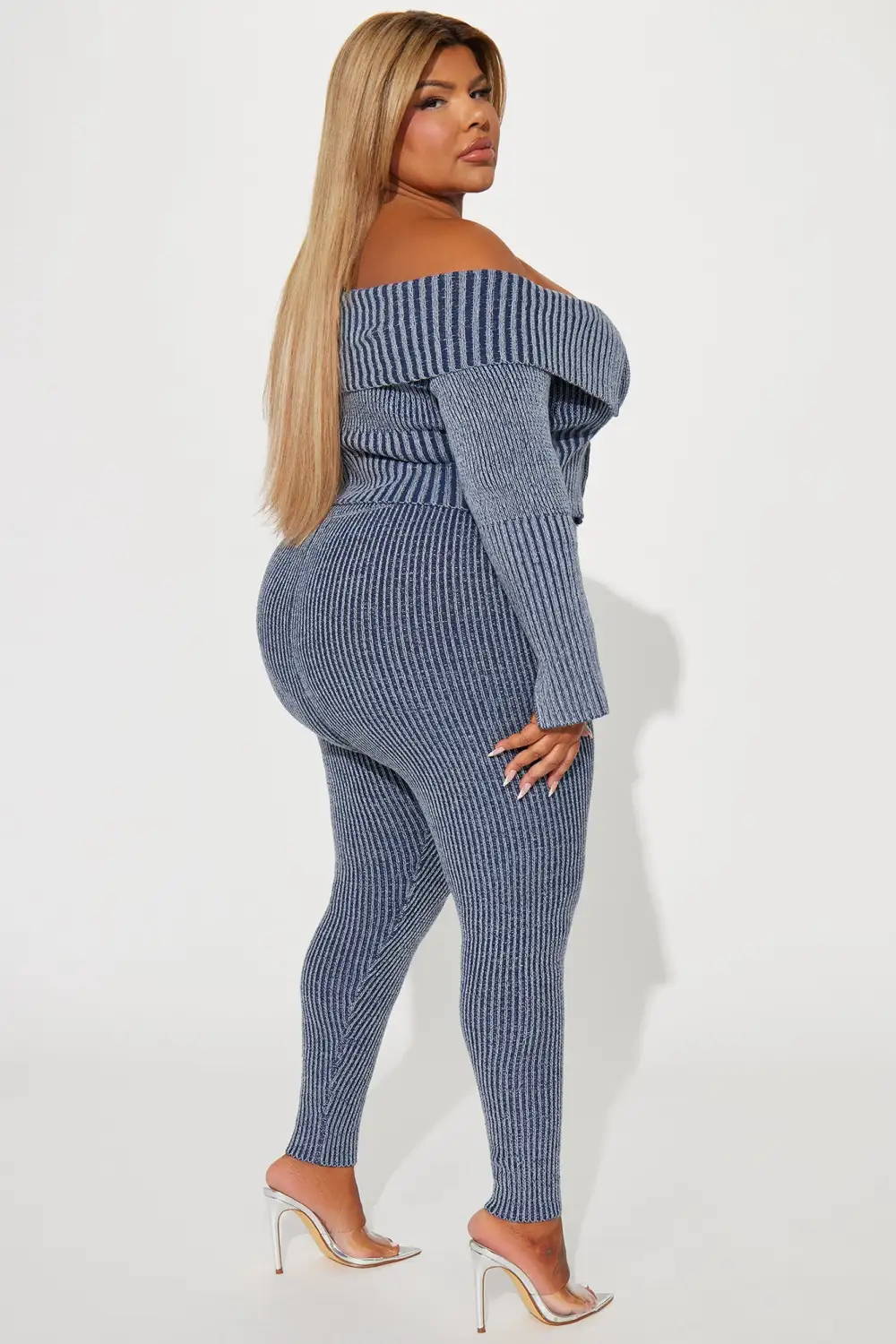 New Day Sweater Mineral Wash Legging Set - Blue