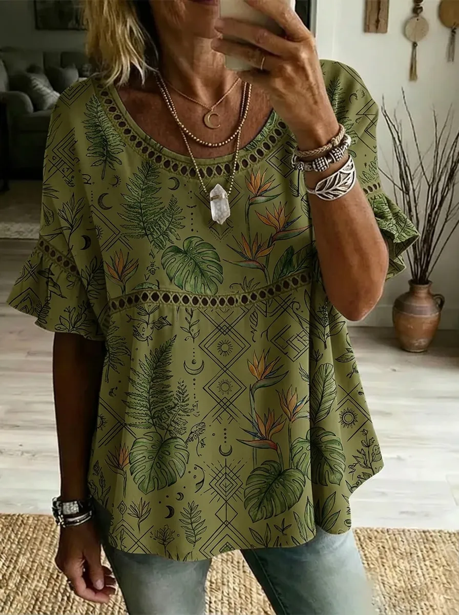 Women's Nashville Botanical Tropical Leaf Printed Top